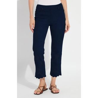 Lyss&eacute; Billie Eyelet Pull-On High Waist Crop Straight Leg Jeans in Indigo at Nordstrom, Size X-Small