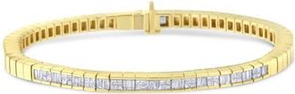 House of Brilliance 14K Yellow Gold 1-1/10 Cttw Princess & Baguette Cut Diamond Alternating Stone Eternity Tennis Bracelet at Nordstrom