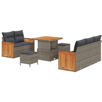 vidaXL Vidaxl - Conjunto De Sof&aacute; De Jard&iacute;n Con Coj&iacute;n 8 Pcs Gris Polirat&aacute;n