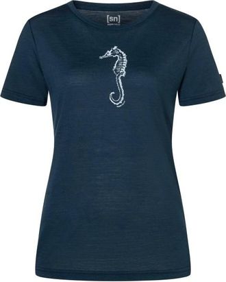 super.natural Sea Horse Tee Merinoshirt f&uuml;r Damen | blau/wei&szlig;