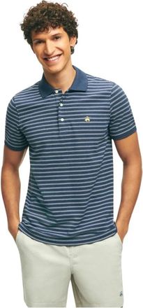 Brooks Brothers Navy en Wit Gestreept Golden Fleece Katoenen Polo - Heren - Polos - Blauw - S - Katoen - Tops