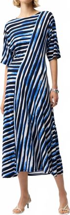 Joseph Ribkoff Striped Midi Fit And Flare Dress In Blue/vanilla