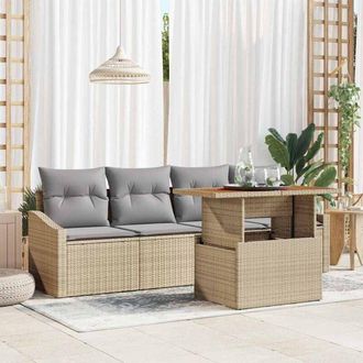 vidaXL Vidaxl - Conjunto De Sof&aacute; De Jard&iacute;n Con Coj&iacute;n 5 Pcs Beige Polirat&aacute;n