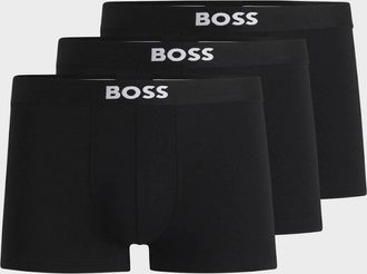 HUGO BOSS Mens BOSS Orange 3-Pack Mens Stretch-Cotton Trunks with Logo Waistbands - Black 002 - Size: 33/32/32