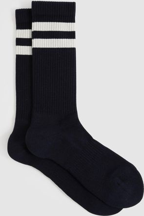 Reiss Navy & ecru Cotton-blend Double-stripe Socks, M & L