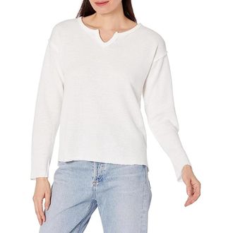 Mod-o-doc Mod-o-doc Top Womens White Armhole Notch Neck Long Sleeve Pullover FROG843