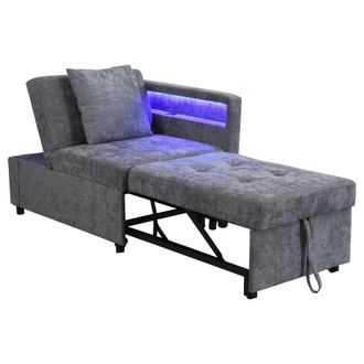 STILVORA Sof&aacute; Cama Convertible 3 En 1 Con Respaldo Ajustable 5 Posiciones, Led Y Puertos Usb Tipo C, En Tela Gris Claro
