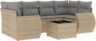 vidaXL Vidaxl - Set Sof&aacute;s De Jard&iacute;n 7 Piezas Y Cojines Rat&aacute;n Sint&eacute;tico Beige