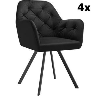 TecTake 4 sillas de comedor 360&ordm; con reposabrazos y de terciopelo, negro