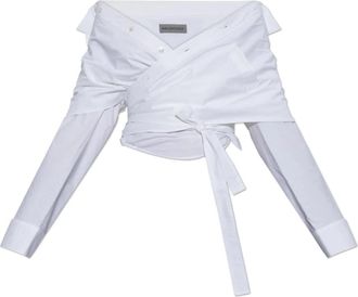 Balenciaga Asymmetrische blouse - Dames - Blouses - Wit - 3XS - Katoen - Overhemden