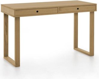 HOGAR 24 Hogar24 Es Eros Escritorio Oficina Escritorio Despacho Madera Maciza Natural Color Blanco Y Negro Pata U Medidas: 100 Cm X 50 Cm X 76 Cm