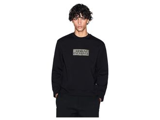 A|X Armani Exchange Gold Detail Pullover Sweatshirt Womens Sweatshirt Black Diagonal Gold : SM, Cotton/Elastane/Polyester