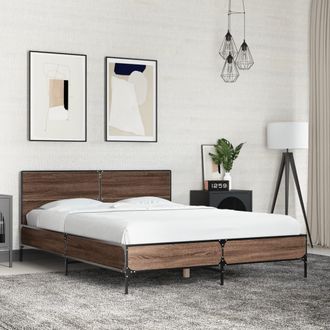 vidaXL Vidaxl - Estructura Cama Madera Ingenier&iacute;a Metal Marr&oacute;n Roble 120x190 Cm