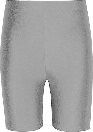 Generic Shaposh Fashion Womens Shiny Neon Lycra Cycling Shorts - Ladies Seamless Soft Stretchy Dancing Running Gym Active Casual Sports Yoga Pants (Silver, 12