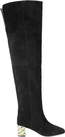 Kurt Geiger Chelsea Block Over The Knee Boot - Dames - Laarzen met Hak - Zwart - 39 EU - Leer - Schoenen