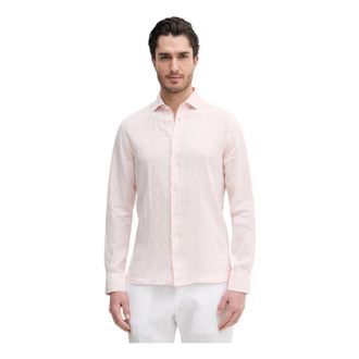 Hackett Tailored Fit Garment Dyed Linen Shirt - Heren - Casual Overhemden - Roze - M - Linnen - Overhemden