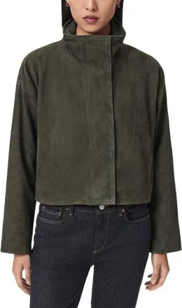 AllSaints Ryder Suede Jacket in Khaki Green at Nordstrom, Size X-Small