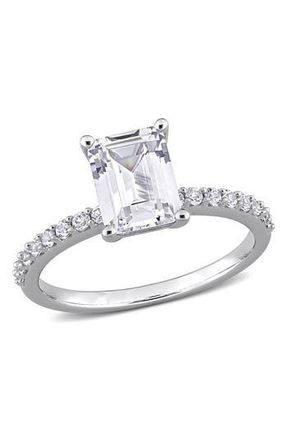 Delmar 10K White Gold Plated Sterling Silver Emerald Cut Created White Sapphire Ring at Nordstrom Rack, Size 10.5