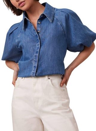 Mint Velvet Denim Puff Sleeve Shirt in Blue at Nordstrom, Size X-Large