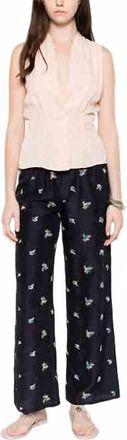 Forte_Forte Womens Petites Fleurs Embroidered Silk Pants In Midnight