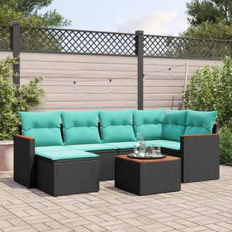 vidaXL Vidaxl Set Divani Da Giardino 7 Pz Con Cuscini Nero In Polyrattan