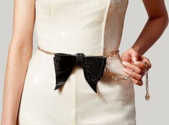 Judith Leiber Bow Chain Belt in Champagne Jet at Nordstrom