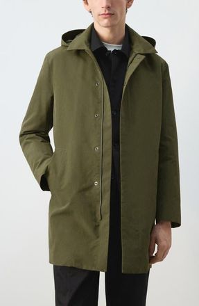 Mango Water Repellent Parka with Removable Hood in Olive Green at Nordstrom, Size X-Large
