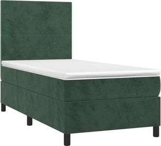 vidaXL Vidaxl - Cama Box Spring Colch&oacute;n Y Led Terciopelo Verde Oscuro 90x190 Cm