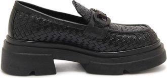 Emanuelle Vee Geweven leren instapper zwart - Dames - Loafers - Zwart - 38 EU - Schoenen