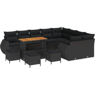 vidaXL Garden Sofa Set with Cushion 13 pcs Black Poly Rattan vidaXL
