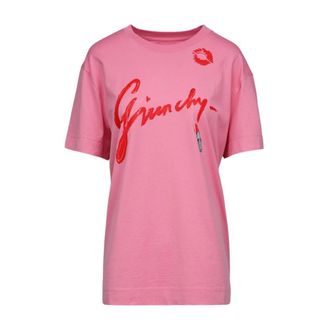Givenchy Tops, Dames, Roze, L, Katoen, Graphic Logo T-Shirt
