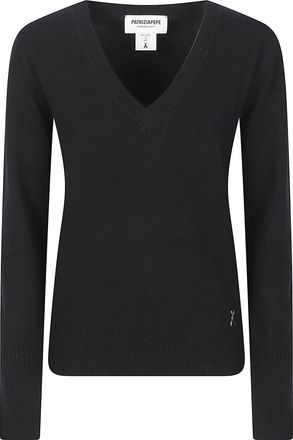 Patrizia Pepe Deep V-Neck Cashmere Ribbed Sweater