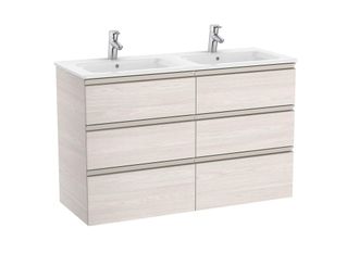 Roca Roca - Pack Unik Mueble Base De 6 Cajones + Lavabo Doble The Gap Color: Fresno N&oacute;rdico