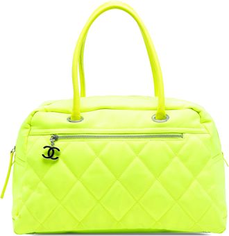 Chanel Pre-owned Womens Paris Biarritz Quilted Canvas Fluo Duffle Bag - Lime Green Textile - One Size
