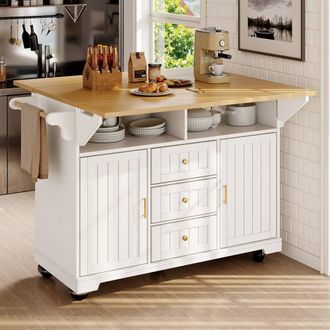 Matteo Extendable Kitchen Island Trolley with Storage - White Wood Effect