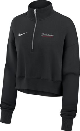 Nike Womens College Phoenix Fleece (Morehouse College) Cropped 1/4-Zip Pullover in Black | ZW34590MORE25-BLK