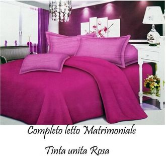 Trade Shop Trade Shop - Completo Letto Lenzuola Matrimoniale Con Copri Cuscini Tinta Unita Colore Rosa