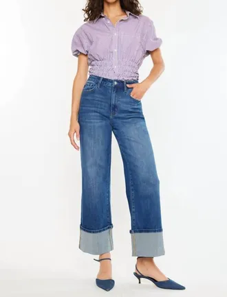 Kancan High Rise Crop Wide Leg Jeans In Blue