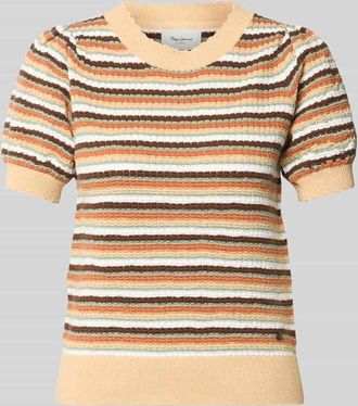 Pepe Jeans London Regular Fit Strick-Shirt mit kurzem Arm Modell KAMIA LUREX in Beige, Gr&ouml;&szlig;e M