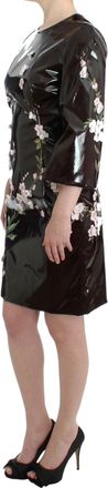 Dolce & Gabbana Womens Black Patent Floral Handpainted Dress Acetate