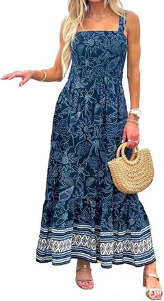 Tribal Lined Sleeveless Dress In Deep Sea