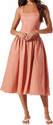 Astr Thierry Linen Midi Dress In Dusty Coral