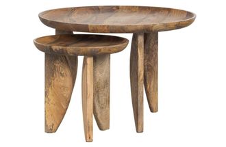 Woood Lote de 2 mesas de centro redondas de madera marr&oacute;n