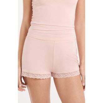 Etam Kitty Lace Trim Shorts in Powder Pink at Nordstrom, Size X-Large