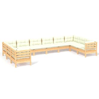 vidaXL Muebles De Jard&iacute;n 10 Piezas Cojines Madera De Pino Color Crema Vidaxl