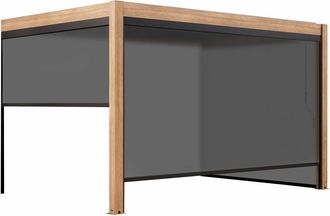 Oviala P&eacute;rgola bioclim&aacute;tica adosada de 3x4m y 2 persianas de madera gris