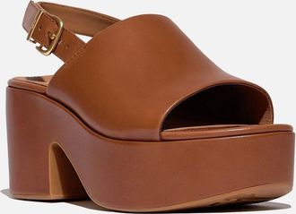 FitFlop Womens Fitflop Platfforms Heeled Backstrap Leather Womens Deep Tan Sandals - Brown - Size: 8