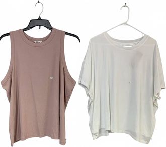 Eddie Bauer Womens Rib Tank Surreal Travel Crew Two-Piece Tee - Plus In Pink White