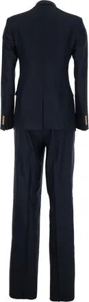 Tagliatore Womens Double-Breasted Suit Linen-Blend Blue Trouser Suits