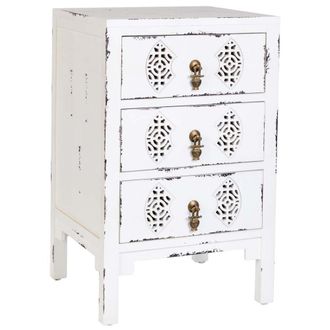 Wanderlust Deco Mesita de madera con 3 cajones blanco 45x36x70